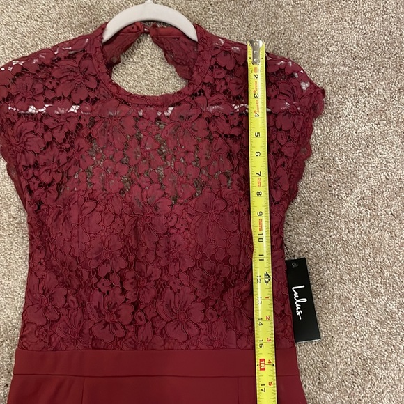 Lulu’s Burgundy Open Back, Cap Sleeve Gown - Picture 8 of 11